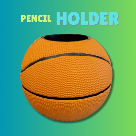 3D Printed Basketball Pencil Holder, Brown Desk Organizer, 5.3″ Unique Office D - Picture 2 of 5